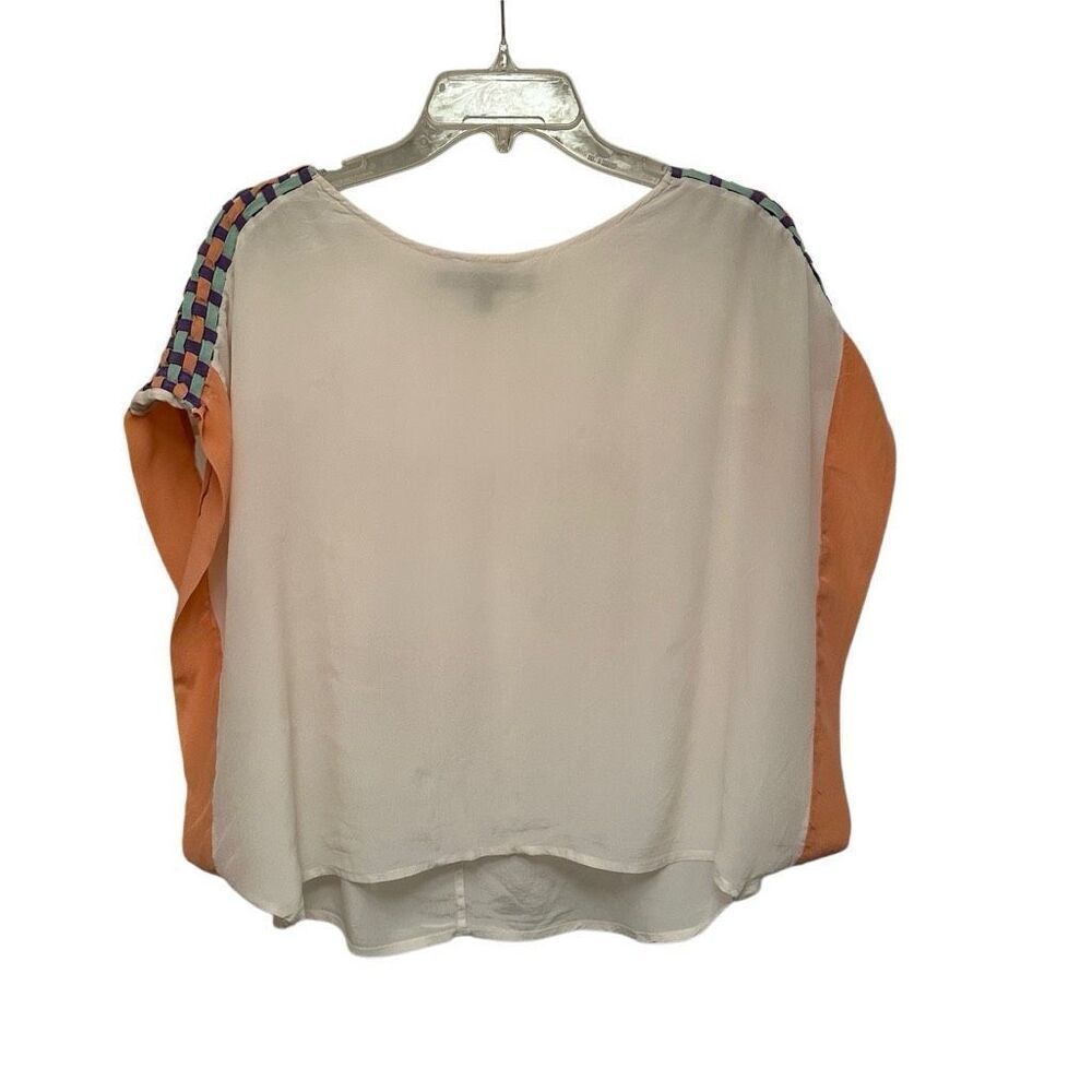 Boundary & Co cream, orange, and purple silk blouse- size S